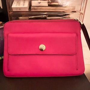 Henri Bendel Pink Crosshatch Wristlet Clutch Purse